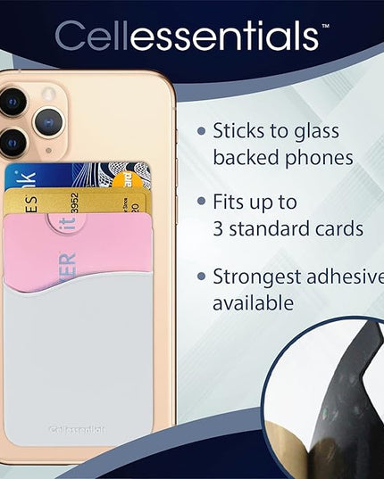 USA Merchant Redesigned Card Holder - Silicone Stick on Cell Phone Wallet with Pocket for Credit Card ID Business Card - iPhone Android & Smartphones Black, White, Navy