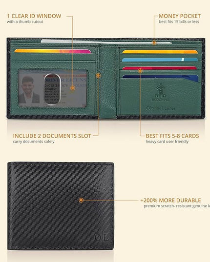 Oak Leathers Slim Leather Wallet for Men - RFID Wallets Credit Card Holder Ultra Thin Gift for Mens, Front Pocket Minimalist Design