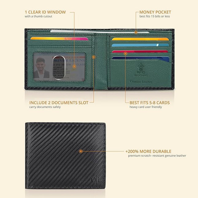 Oak Leathers Slim Leather Wallet for Men - RFID Wallets Credit Card Holder Ultra Thin Gift for Mens, Front Pocket Minimalist Design