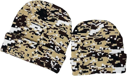 Super Soft Adult & Child Camo Print Winter Knit Beanie Set