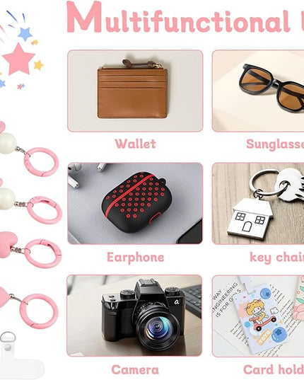 2 Pcs Phone Charm Wrist Strap with Tether Tab, Double Anti Lost Cute Beaded Wrist Lanyard, Detachable Transparent Phone Charms for Bag, Key Chains, Camera Decor