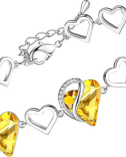 Leafael Infinity Love Heart Link Bracelets, Birthstone or Healing Stone Crystal Bracelet for Women, Silver Tone Jewelry Gifts for Her, 7-inch Chain and 2-inch Extender