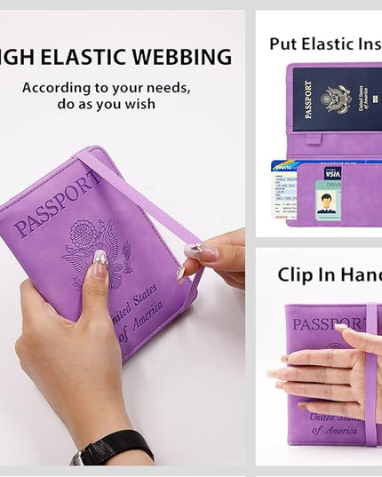 Melsbrinna Premium Leather Passport Holder Covers Case, Waterproof Rfid Blocking Travel Wallet Passport Holder with Pen Holder, Cute Passport Book for Women/Men