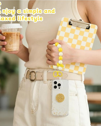 2 Pcs Phone Charm Wrist Strap with Tether Tab, Double Anti Lost Cute Beaded Wrist Lanyard, Detachable Transparent Phone Charms for Bag, Key Chains, Camera Decor