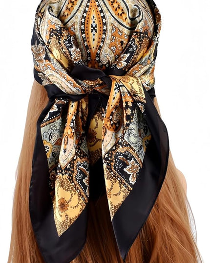 MINIDORA Satin Scarves for Women 27.5 × 27.5 inches Medium Square Elegant Silk Feeling Head Scarf