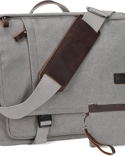 Nerlion Messenger Bag for Men 17-17.3 Inch Laptop Bag Canvas Water-resistant Computer Bag Shoulder Bag Work Briefcase Bookbag for College (Light Gray)