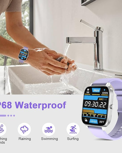 Smart Watch for Men Women Compatible with iPhone Samsung Android Phone 1.69 inch Full Touch Screen IP68 Waterproof Bluetooh Fitness Tracker Heart Rate/Sleep Monitor (Purple)