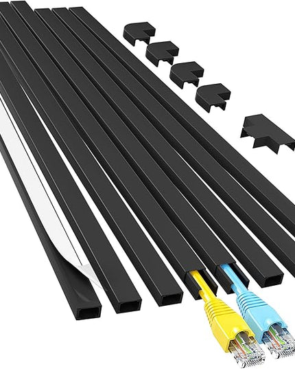 Yecaye Cord Hider, 113in Black Cord Covers for Wires on Wall, One-Cord Cord Organizer, Easy Install Cable Management Kit, Cable Cover Home Office, W0.59in H0.4in, Black