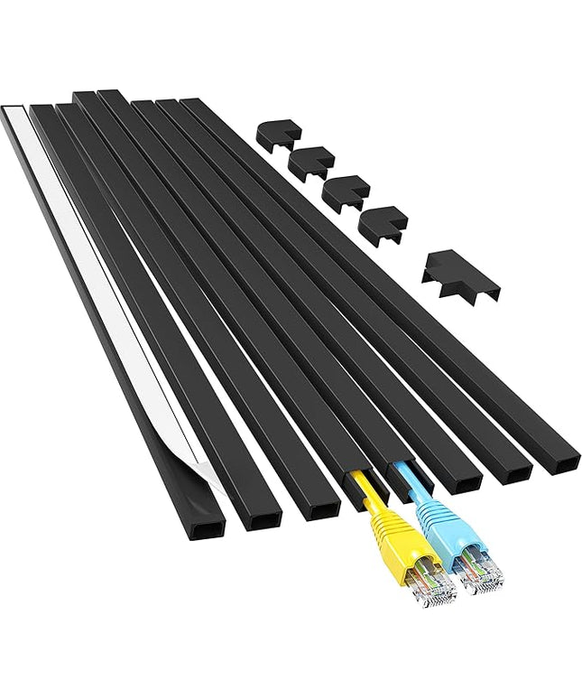 Yecaye Cord Hider, 113in Black Cord Covers for Wires on Wall, One-Cord Cord Organizer, Easy Install Cable Management Kit, Cable Cover Home Office, W0.59in H0.4in, Black