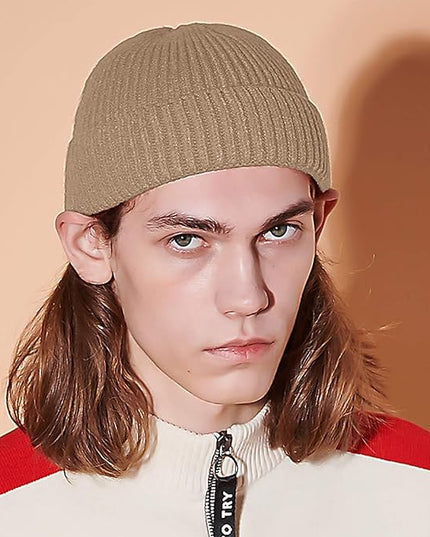 50% Wool Warm Cuffed Swag Knit Short Fisherman Beanie for Men Women Winter Hats Trawler Skull Cap