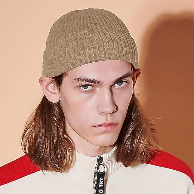50% Wool Warm Cuffed Swag Knit Short Fisherman Beanie for Men Women Winter Hats Trawler Skull Cap
