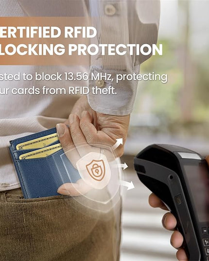 RUNBOX Slim Card Wallet for Men with ID Window – Minimalist RFID Wallet, Pop-Up Function, Ultra Thin Design, Metal Business Card Case Holds 8+ Cards, Gifts for Men, Men's Accessories