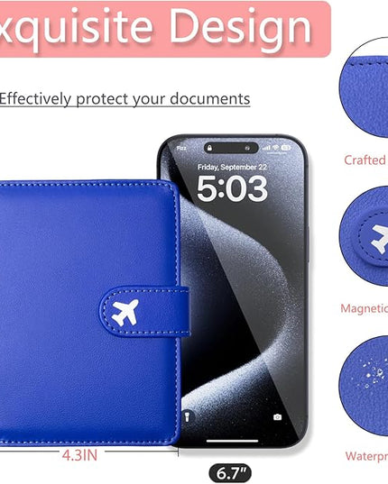 Passport Holder, Travel Wallet Cover with Pen Loop | Cute RFID Blocking Leather Case with Magnetic Closure for Travel Essentials-Blue