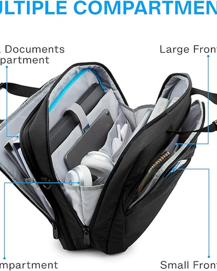 BAGSMART 18 Inch Laptop Bag, Expandable Briefcase, Computer Bag Men Women, Laptop Shoulder Bag, Work Bag Business Travel Office - Black