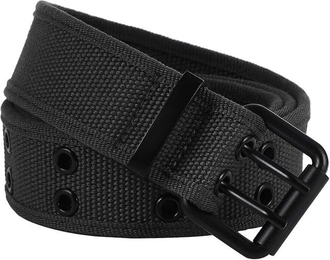 moonsix Canvas Web Belts for Men,Solid Color Casual Double Hole Grommet Belt