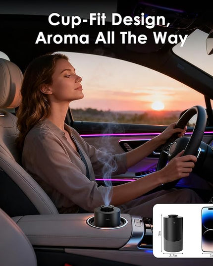 Waterless Essential Oil Diffuser for Home (Aluminum Alloy & Fabric) - Cordless Car Scent diffuser with 3 Timer & 3 Mist Levels - 2000mAh Battery Operated Scent Air Machine for Room Office Hotel, Black