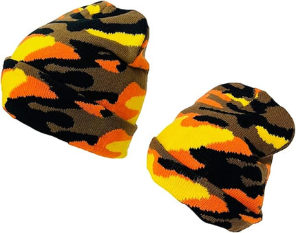 Super Soft Adult & Child Camo Print Winter Knit Beanie Set