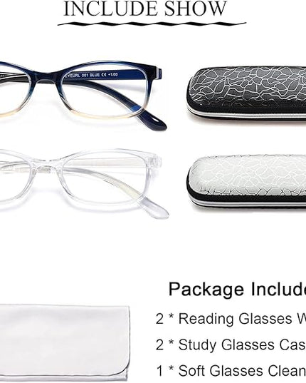 EYEURL 2 Pack Reading Glasses for Women Men, Blue Light Blocking Lightweight TR90 Readers Filter Glare/UV Rays/Eyestrain, 0.50