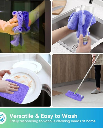 HOMEXCEL Purple Microfiber Cleaning Cloth, 12 Pack Premium Microfiber Towels for Cars, Lint Free, Scratch-Free, Highly Absorbent, Reusable Cleaning Rags for Car, Household, Kitchen, Window,11.5"X11.5"