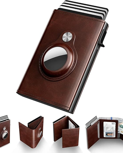 typecase Mens Wallet Card Holder for AirTag: Leather Smart Wallet for Men Compatible with Apple Air Tag, RFID Blocking, Slim, Minimalist - 9-14 Card Capacity | ID Window | Cash Slot (Brown)