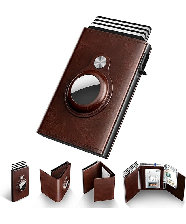 typecase Mens Wallet Card Holder for AirTag: Leather Smart Wallet for Men Compatible with Apple Air Tag, RFID Blocking, Slim, Minimalist - 9-14 Card Capacity | ID Window | Cash Slot (Brown)
