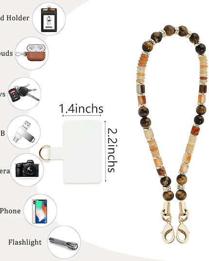 Marble Beaded Phone Wrist Strap,Detachable Phone Bracelet Strap with Tether Tab,Hands-Free Wristlet Strap (Light Yellow Tiger Eyes)
