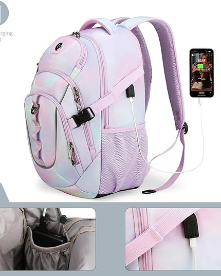 Swissdigital Laptop Backpack with USB Charging Port, Travel Backpack Fits 15.6 inches Computer, 31L Backpack for Women, Pink Purple | SD803-104