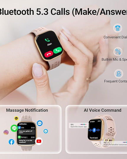 Smart Watches for Women Android iPhone (2 Bands), [1.85" AMOLED Screen] Smartwatch Fitness Tracker 3ATM Waterproof with Bluetooth Calls, AI Control, Heart Rate/SpO2/Sleep Monitor, 7 Days Battery