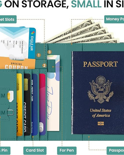 Passport Holder for Travel Essentials, RFID Blocking Leather Cover Wallet with Magnetic Closure, Aesthetic & Cute Passport Book Case for Women and Men - Whale, Upgraded with Money Pocket