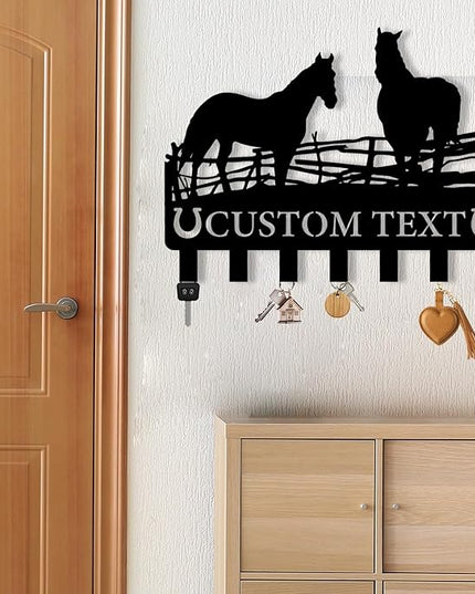 Personalized Metal Key Holder for Wall, Metal Wall Mount Custom Horse Name Hooks, Horse Ranch Key Hooks, Farm Key Hanger Decor, Key Rack for Hallway, Key Organizer for Living Room, Housewarming Gift
