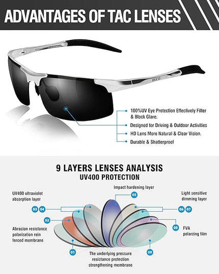 DUCO Mens Sports Polarized Sunglasses UV Protection Sunglasses for Men 8177s