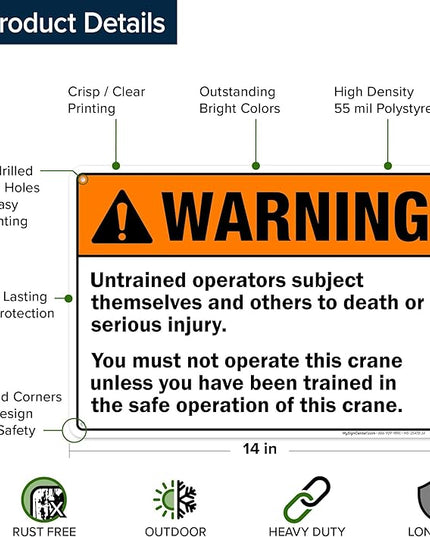 Warning Untrained Operators Subject Themselves And Others To Death Sign, 10x14 Inches, 55 mil thick HDPS (high density polystyrene), Made in USA by My Sign Center