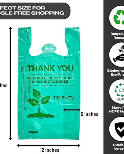 Eco Grocery Bags 100 Pack - Heavy-Duty Plastic Shopping Bags with Reinforced Handles, Durable Retail Carry-Out Bags for Groceries, Takeout, Household Use, Convenience Stores, Markets & Small Business