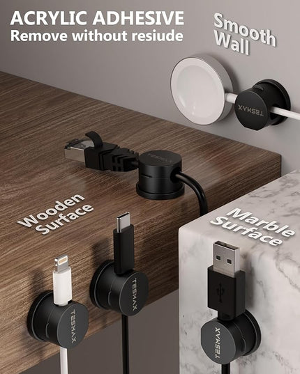 Magnetic Cable Clips 360° Rotation Cord Holder, 12 Pack Cord Organizer 1s Lock Cable Smooth Adjustable Desk Organizers and Accessories, Adhesive Cord Clips for Nightstand,Phone,Wall,Car,Home Office