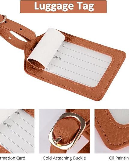 Passport Holder RFID Protected Wallet and Luggage Tag with Protection Cover Travel Accessories Leather Card Case Organizer for Women Men (Brown)