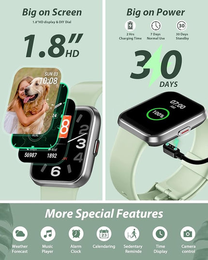 Tensky Smart Watch for Men Women(Call Receive/Dial), Alexa Built-in, 1.8" Touch Screen Fitness Tracker with Heart Rate Sleep Tracking, 100 Sports Modes, 5ATM Waterproof Smartwatch for Android iPhone