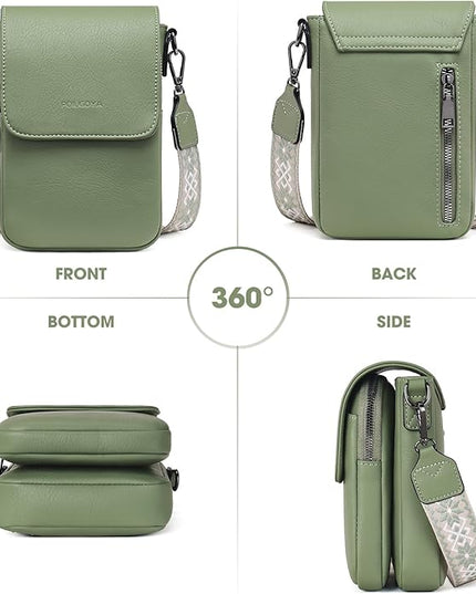 POIUGOYA Small Crossbody Bags for Women Trendy,Leather Triple Compartment Cell Phone Crossbody Wallet Purses with Card Slots