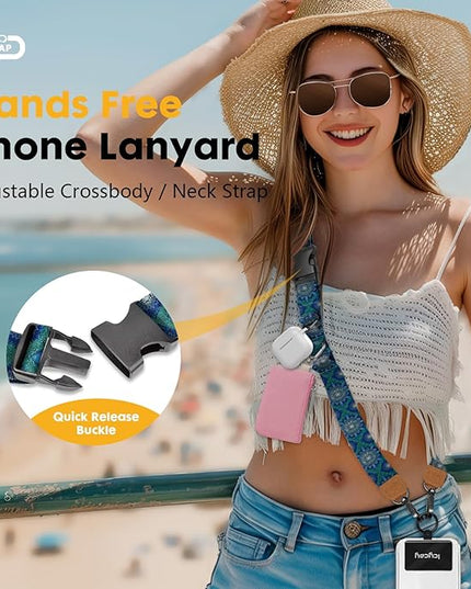 Phone Lanyard Crossbody, Boho Blue Cell Phone Strap for Around The Neck Adjustable, Anti Theft Cute Lanyard for iPhone Case ID Holder Keys Accessories Travel Essential