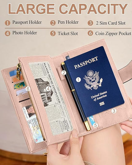 BKNOOU RFID Passport Holder Travel Wallet for Women, Compact Travel Passport Wallet with Zippered Coins Pocket, Leather Passport Cover Travel Wallet for Travel Essentials