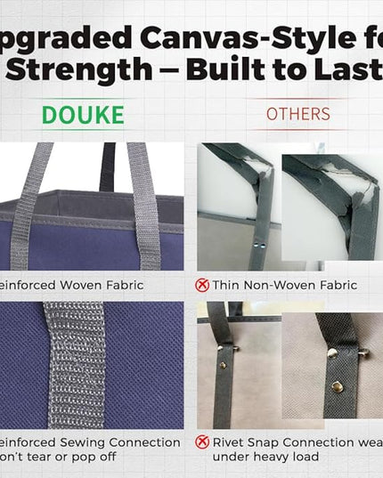 DOUKE Reusable Grocery Tote Bags, 3-Pack Heavy Duty Reusable Shopping Bags with Long Handles, Large Box Shape Tote Bags to Stand Up, Stay Open, Fold Flat (Navy Blue)