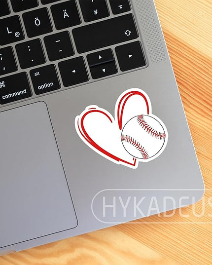 (3Pcs) Baseball Stickers Waterproof Vinyl Baseball Heart Decals for Water Bottle, Tumbler, Laptop, Phone Case, Poster Board, Scrapbooking, Team Players, Coach, 3" x 2.8"