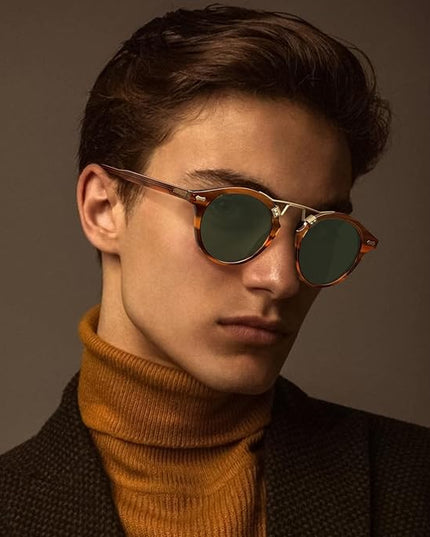 CARFIA Small Face Acetate Polarized Sunglasses for Women UV Protection, Retro Double Bridge Eyewears Metal Brow Round Sunnies