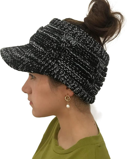 XYIYI Beanie Tail Winter Warm Knit Messy High Bun Ponytail Hats Visor Beanie Cap