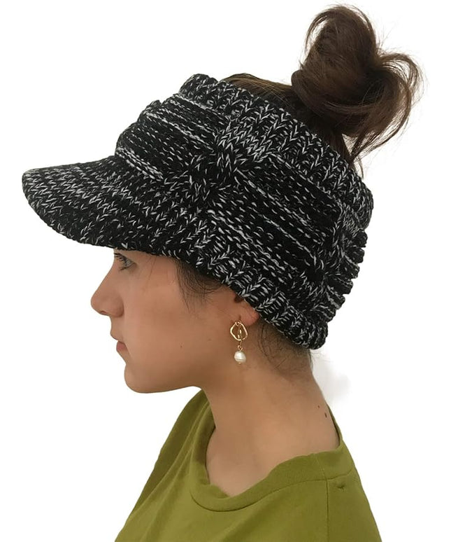 XYIYI Beanie Tail Winter Warm Knit Messy High Bun Ponytail Hats Visor Beanie Cap