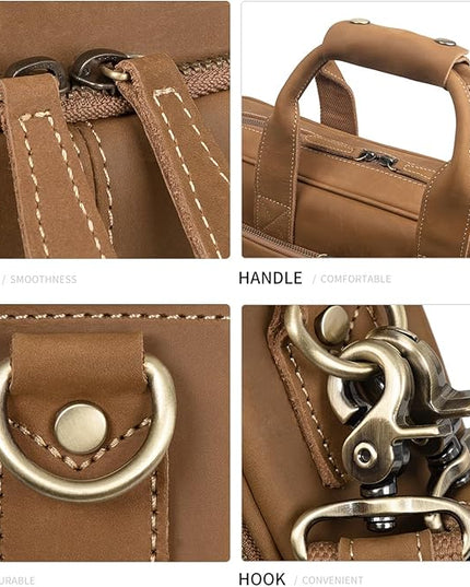 Augus Leather Messenger Bag for Men Vintage Travel Backpack 17 inch laptop Briefcase Shoulder Bags