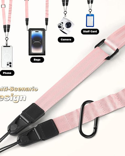 Adjustable Crossbody Phone Lanyard, Universal Phone Wrist Strap and Phone Neck Strap with Tether Tab, Phone Lanyard with Quick Release, Suitable for iPhone and Most Smartphones, Light Pink