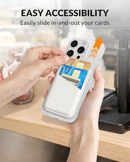 Senose Wallet Compatible for MagSafe, Magnetic Card Holder Compatible for iPhone 16/15/14/13/12 Series, 0.12" Invisible Ultra-Thin Magnetic Phone Wallet, 3 Independent Card Slot, Vegan Leather, White