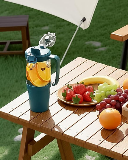 32oz Glass Water Bottle, 2-in-1 Straw and Sip Spout Lid, Leakproof Wide Mouth Tumbler with Handle, BPA-Free Reusable Bottle for Sports, Office, Outdoor, Peacock Blue