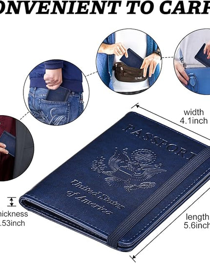 HerriaT Passport and Vaccine Card Holder Combo,Cover Case with CDC Vaccination Card Slot, Leather Travel Documents Organizer Protector, with RFID Blocking, for Women and Men