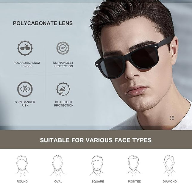 DEMIKOS Sunglasses Men Polarized Sunglasses for Mens Womens Retro Mirror Lens for Driving Fishing UV Protection